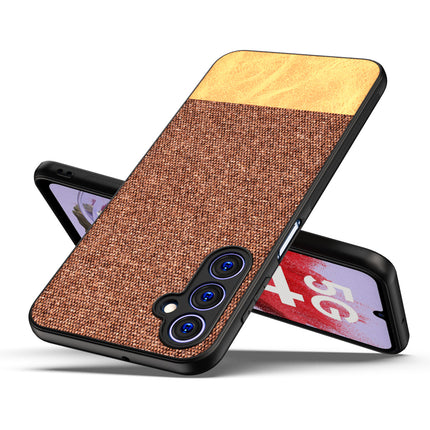 Mobizang Soft Fabric & Leather Hybrid Protective Case Cover for Samsung Galaxy F34 (5G) / M34 (5G) | Shockproof Slim Hard Anti Slip Back Case (Brown)