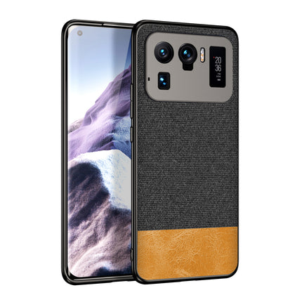Soft Fabric & Leather Hybrid for Xiaomi Mi 11 Ultra  Back Cover, Shockproof Protection Slim Hard Back Case (Black,Brown)