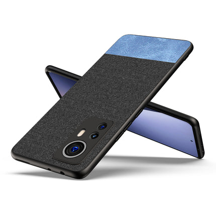 Soft Fabric & Leather Hybrid Protective Back Case Cover for Xiaomi 12 PRO (5G) (Black , Blue)