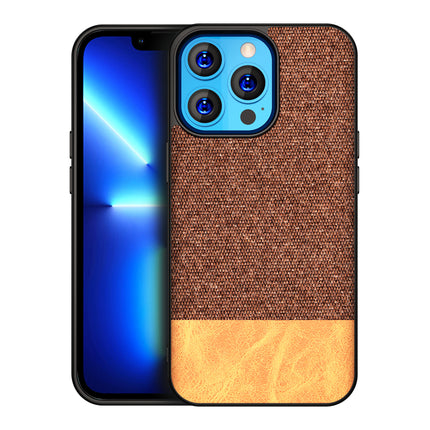 Mobizang Soft Fabric & Leather Hybrid Protective Back Case Cover for Apple iPhone 14 Mini (Brown)