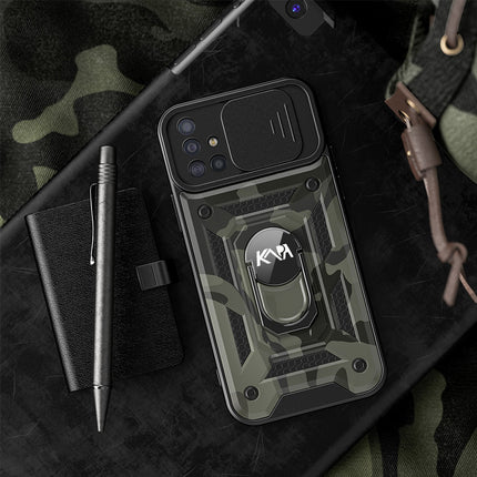 Tank Back Cover for Samsung Galaxy A71 , Inbuilt Ring & Slider [Military Grade Protection] Shockproof Lens Protection Case (Black)
