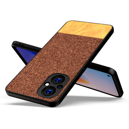 Soft Fabric & Leather Hybrid Protective Back Case Cover for Oppo F21 PRO (5G) (Brown)