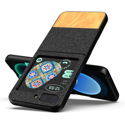 KAPA Soft Fabric & Leather Hybrid Protective Back Cover for Samsung Galaxy Z Flip 5 | Shockproof Slim Hard Anti Slip Back Case (Black , Brown)