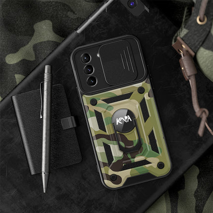 Tank Back Cover for Samsung Galaxy S21 Ultra , Inbuilt Ring + Slider [Military Grade Protection] Shockproof Lens Protection Case (Green)