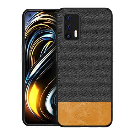 Soft Fabric & Leather Hybrid Protective Case Cover for Realme X7 Max (Black,Brown)