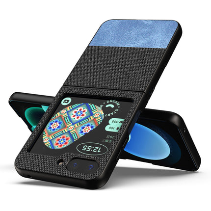 KAPA Soft Fabric & Leather Hybrid Protective Back Cover for Samsung Galaxy Z Flip 5 | Shockproof Slim Hard Anti Slip Back Case (Black , Blue)