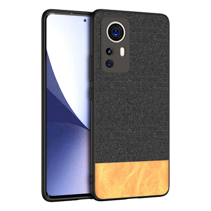 Soft Fabric & Leather Hybrid Protective Back Case Cover for Xiaomi 12 PRO (5G) (Black , Brown)