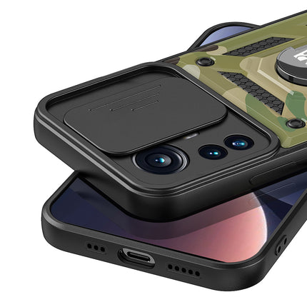 Tank Back Cover for Xiaomi 12 PRO (5G) , Inbuilt Ring + Slider Shockproof Lens  Protection Case (Green)