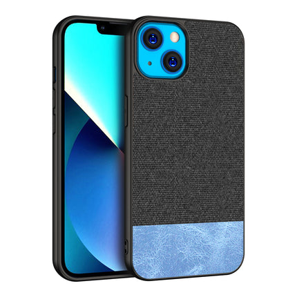 Soft fabric & Leather Hybrid Protective Case Cover for Apple iphone 13 (Black,Blue)