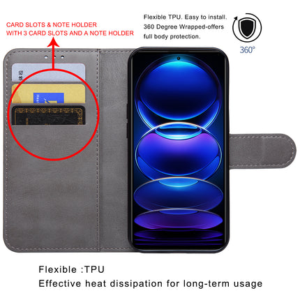 Mobizang Prime Slim Magnetic Flip Cover for Redmi Note 12 Pro Plus (5G) | PU Leather Shockproof Folio Case with Card Holders RFID Blocking Kickstand (Grey)