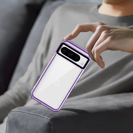 Mobizang Warrior Acrylic Clear Back Cover For Google Pixel 8 PRO | Slim Shockproof [Military Grade Protection] Hybrid Bumper Case (Purple Sides)