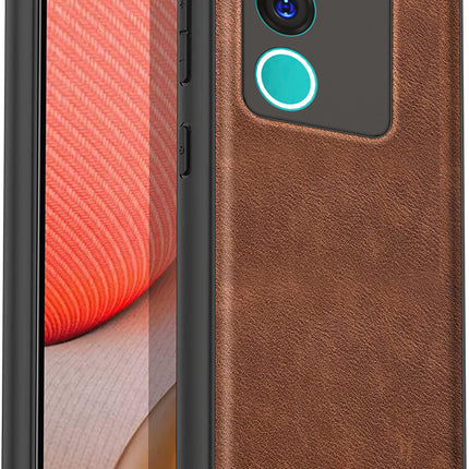 Mobizang Tux Leather Back Cover for Vivo V29 (5G) / Vivo V29 Pro (5G) | Slim Shockproof Camera Protection Bumper Case (Brown)