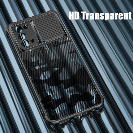 Camo Slider Back Cover for Oppo Reno 5 PRO , [Military Grade Protection] Shockproof Slim Clear Camera Shield Bumper Back Case (Black)