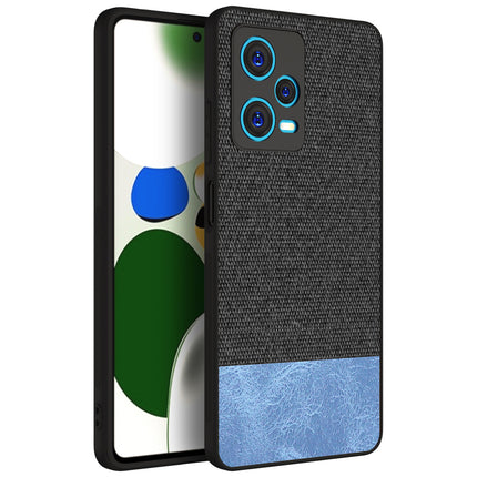 Mobizang Soft Fabric & Leather Hybrid for Redmi Note 12 Pro Back Cover | Shockproof Hybrid Slim Hard Anti Slip Back Case (Black , Blue)