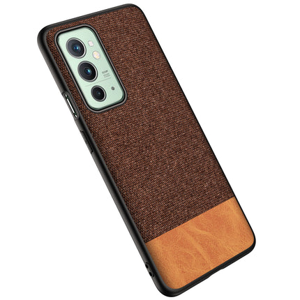 Soft Fabric & Leather Hybrid for OnePlus 9RT  Back Cover, Shockproof Protection Slim Hard Back Case (Brown)