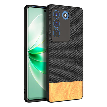 Mobizang Soft Fabric & Leather Hybrid for Vivo V27 (5G) Back Cover | Shockproof Hybrid Slim Hard Anti Slip Back Case (Black, Brown)