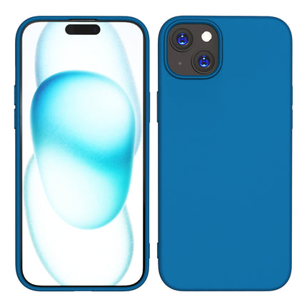 Mobizang Matte Protective Lens Flexible Back Cover for Apple iPhone 15 Plus | Slim Silicone with Soft Lining Shockproof Full Body Bumper Case (Blue)