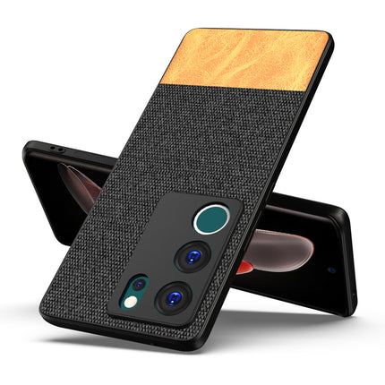 Mobizang Soft Fabric & Leather Hybrid Protective Back Cover for Vivo V29 (5G) / Vivo V29 Pro (5G) | Shockproof Slim Hard Anti Slip Back Case (Black::Brown)
