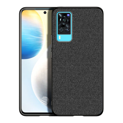 Soft Fabric Hybrid for Vivo X60 Back Cover, Shockproof Protection Slim Hard Back Case (Black)