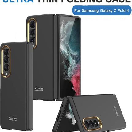 Mobizang Ultra Thin PC Case with Golden Lens Ring for Galaxy Z Fold4 - Black