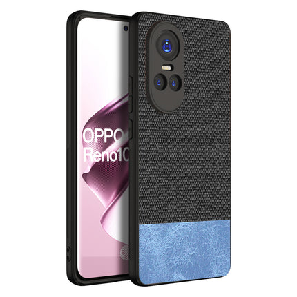 KAPA Soft Fabric & Leather Hybrid Protective Back Cover for Oppo Reno 10 / Reno 10 PRO (5G) | Shockproof Slim Hard Anti Slip Back Case (Black , Blue)