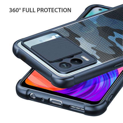 Camo Slider Back Cover for Realme 8 Pro / Realme 8 (4G) , [Military Grade Protection] Shockproof Slim Clear Camera Shield Bumper Back Case (Blue)