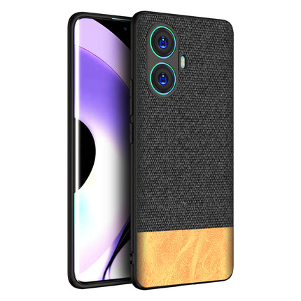 Mobizang Soft Fabric & Leather Hybrid for Realme 10 Pro Plus Back Cover | Shockproof Hybrid Slim Hard Anti Slip Back Case (Black , Brown)
