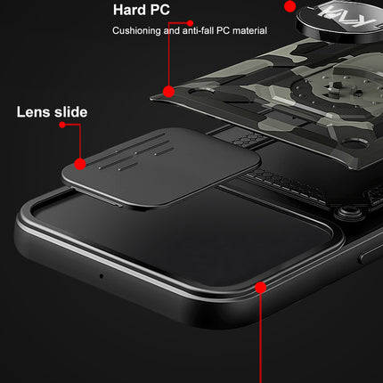 Mobizang Tank Back Cover for Samsung Galaxy S23 Ultra , Inbuilt Ring + Slider Shockproof Lens Protection Case, Black