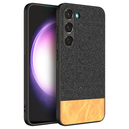Mobizang Soft Fabric & Leather Hybrid for Samsung Galaxy S23 Plus Back Cover | Shockproof Hybrid Slim Hard Anti Slip Back Case (Black , Brown)