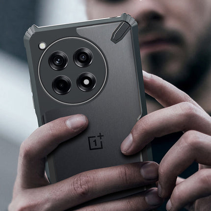 Mobizang Bull Clear Back Cover for OnePlus 12 | [Military Grade Protection] Shock Proof Slim Hybrid Bumper Case (Black)