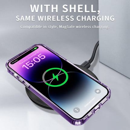 Mobizang Warrior Acrylic Clear Back Cover For Apple iPhone 15 Pro | Slim Shockproof [Military Grade Protection] Hybrid Bumper Case (Purple Sides)