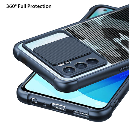 Camo Slider Back Cover for Oppo Reno 6 (5G), [Military Grade Protection] Shockproof Slim Clear Camera Shield Bumper Back Case (Blue)