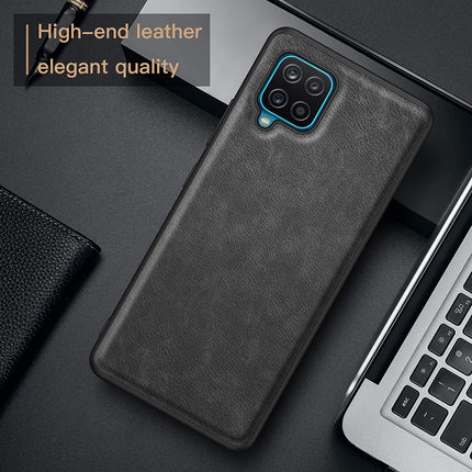 Tux Back Case for Samsung Galaxy A12 / F12 / M12 , Slim Leather Case with Soft Edge Shockproof Back Cover (Black)