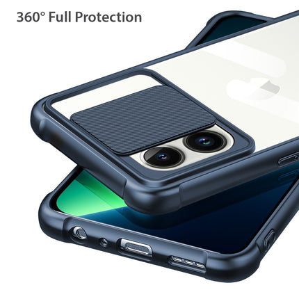 Slider Back Cover for Apple iPhone 13 Pro Max , [Military Grade Protection] Shockproof Slim Clear Camera Shield Bumper Back Case (Blue)