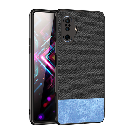 Soft Fabric & Leather Hybrid Protective Case Cover for Poco F3 GT (Black,Blue)