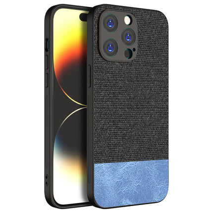 Mobizang Soft Fabric & Leather Hybrid Protective Back Cover for Apple iPhone 15 Pro | Shockproof Slim Hard Anti Slip Back Case (Black::Blue)