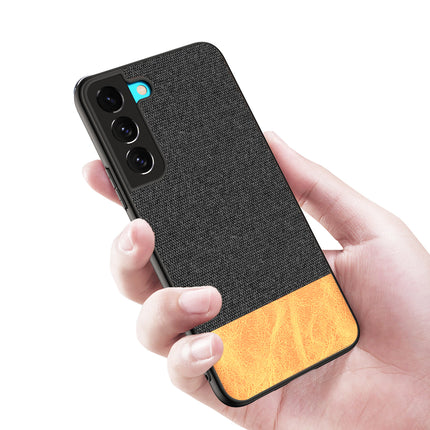 Soft Fabric & Leather Hybrid Protective Case Cover for Samsung Galaxy S22 + ( Plus ) (Black,Brown)