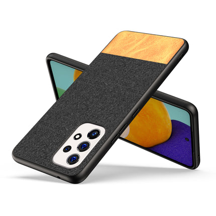 Soft Fabric & Leather Hybrid for Samsung Galaxy A73 Back Cover, Shockproof Protection Slim Hard Back Case (Black ,Brown)