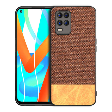 Soft Fabric & Leather Hybrid for Realme 8 (5G) Back Cover, Shockproof Protection Slim Hard Back Case (Brown)