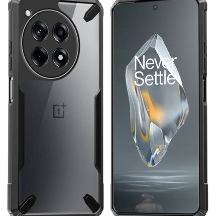 Mobizang Bull Clear Back Cover for OnePlus 12 | [Military Grade Protection] Shock Proof Slim Hybrid Bumper Case (Black)