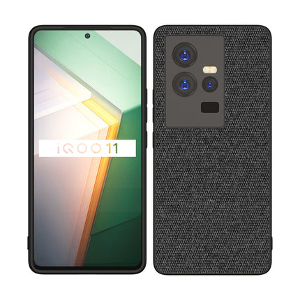Mobizang Soft Full Fabric Hybrid for IQOO 11 Back Cover | Shockproof Hybrid Slim Hard Anti Slip Back Case (Black)