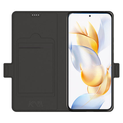 Mobizang Noble Slim Magnetic Leather Flip Case Cover for Honor 90 (5G) | Card Holder Stand Leather Flip Wallet Case (Black)