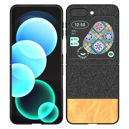 KAPA Soft Fabric & Leather Hybrid Protective Back Cover for Samsung Galaxy Z Flip 5 | Shockproof Slim Hard Anti Slip Back Case (Black , Brown)