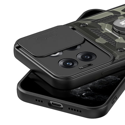 Mobizang Tank Back Cover for OnePLus 10T, Inbuilt Ring + Slider Shockproof Lens Case (Black)