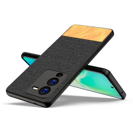 Mobizang Soft Fabric & Leather Hybrid Protective Case Cover for Vivo V25 PRO (5G) (Black,Brown)