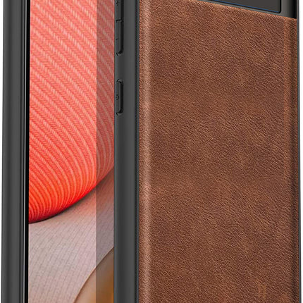 Mobizang Tux Leather Back Cover for Google Pixel 8 | Slim Shockproof Camera Protection Bumper Case (Brown)