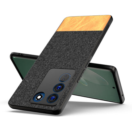 Mobizang Soft Fabric & Leather Hybrid for Vivo V27 (5G) Back Cover | Shockproof Hybrid Slim Hard Anti Slip Back Case (Black, Brown)