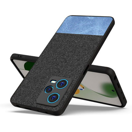 Mobizang Soft Fabric & Leather Hybrid for Redmi Note 12 Pro Back Cover | Shockproof Hybrid Slim Hard Anti Slip Back Case (Black , Blue)