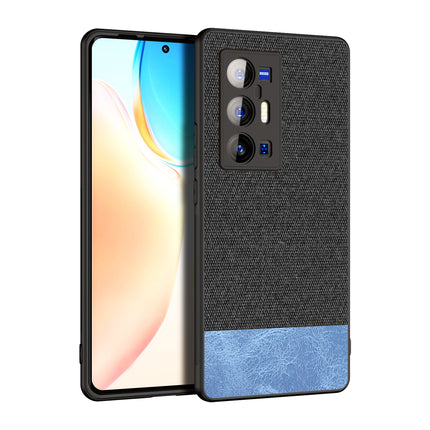 Soft Fabric & Leather Hybrid Protective Case Cover for Vivo X70 PRO PLUS (Black,Blue)
