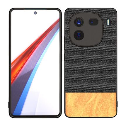 Mobizang Soft Fabric & Leather Hybrid Protective Back Cover for Iqoo 12 (5G) | Shockproof Slim Hard Anti Slip Back Case (Black , Brown)